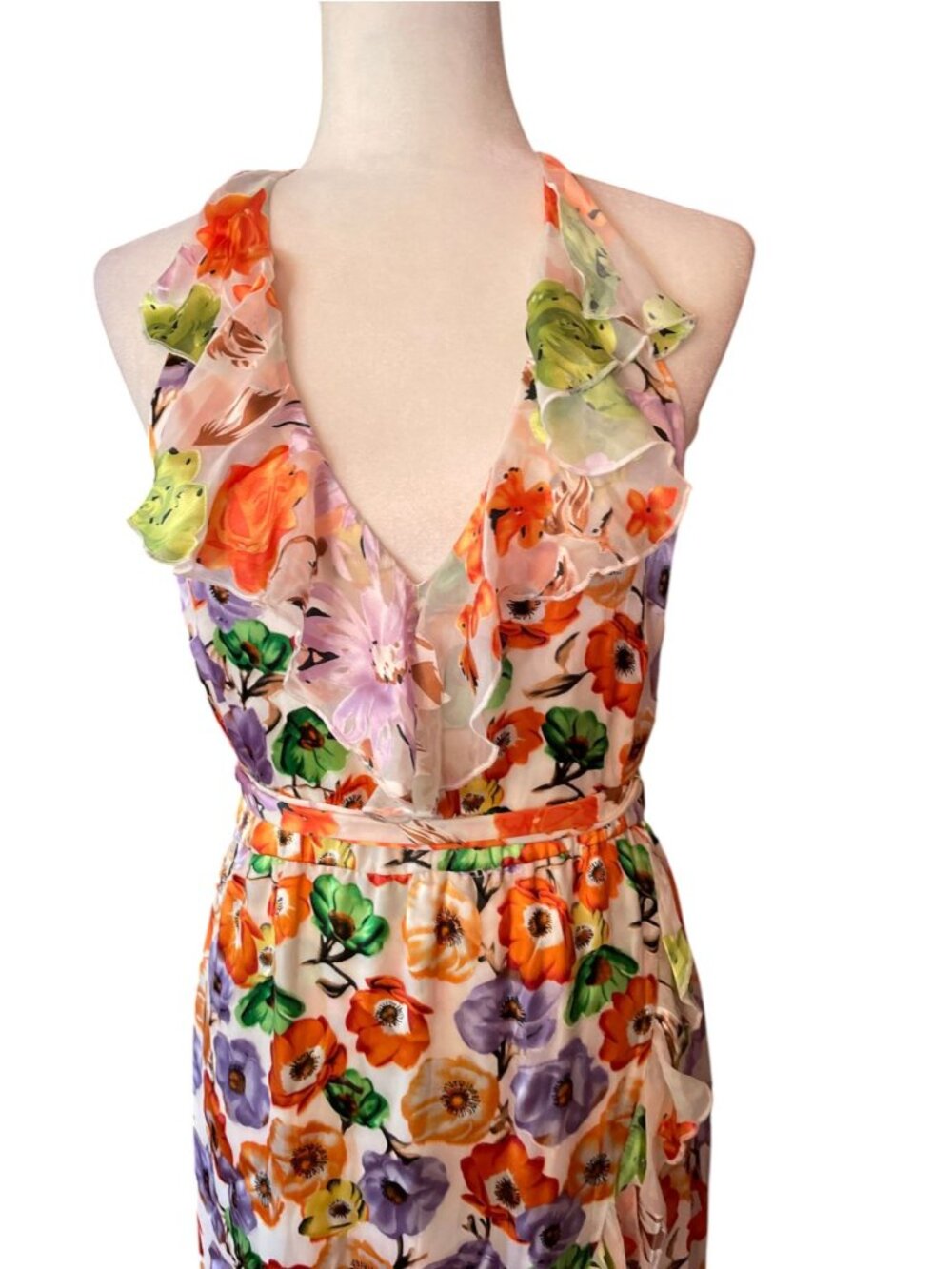 Alice + Olivia Evelia Floral Tie Waist Silk Blend Floral Dress SZ 8 Wedding - Picture 4 of 16